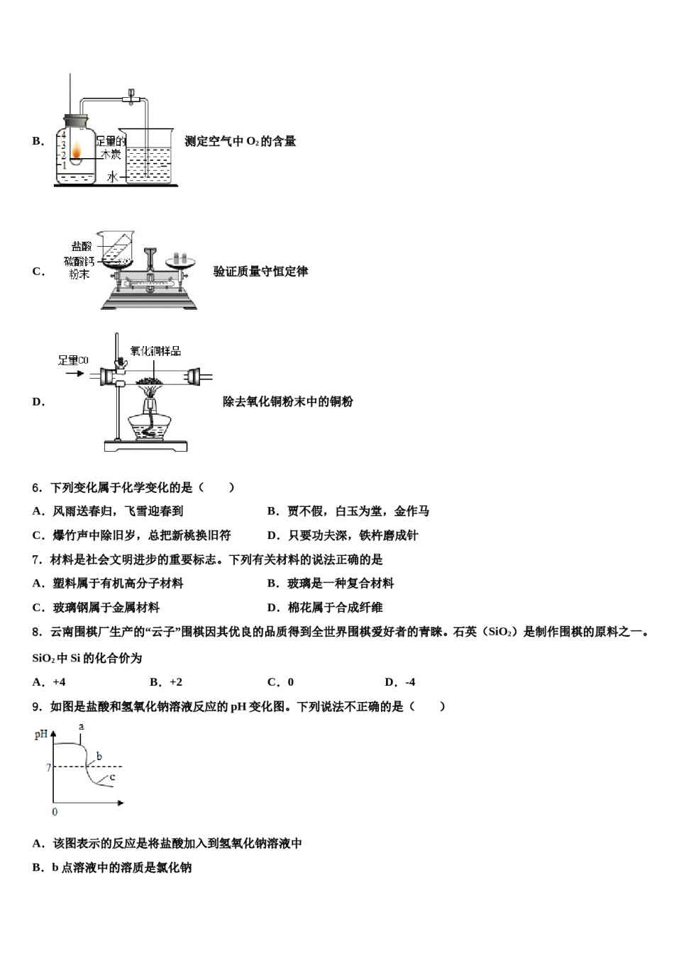 2023-2024学年江苏省无锡新区六校联考化学九上期末联考试题含解析.doc_第2页