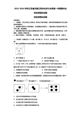 2023-2024学年江苏省无锡江阴市化学九年级第一学期期中达标检测模拟试题含解析.doc