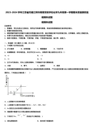 2023-2024学年江苏省无锡江阴市南菁实验学校化学九年级第一学期期末质量跟踪监视模拟试题含解析.doc