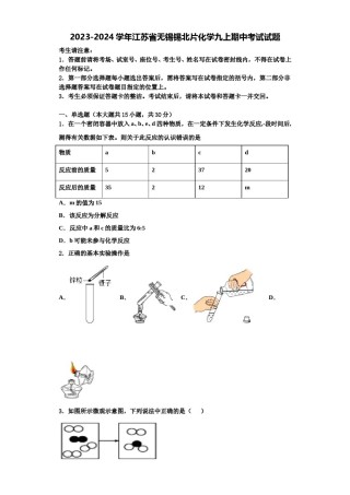 2023-2024学年江苏省无锡锡北片化学九上期中考试试题含解析.doc