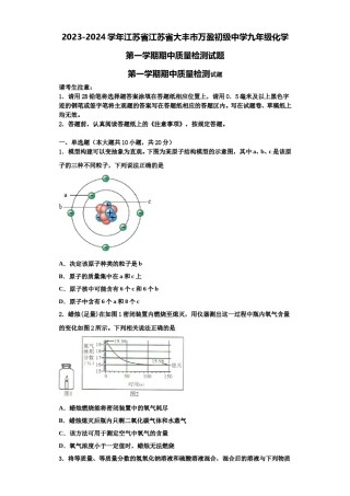2023-2024学年江苏省江苏省大丰市万盈初级中学九年级化学第一学期期中质量检测试题含解析.doc