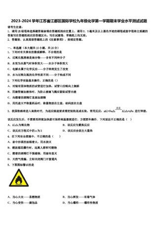 2023-2024学年江苏省江都区国际学校九年级化学第一学期期末学业水平测试试题含解析.doc