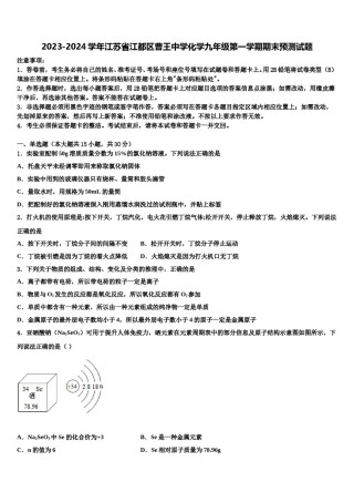 2023-2024学年江苏省江都区曹王中学化学九年级第一学期期末预测试题含解析.doc