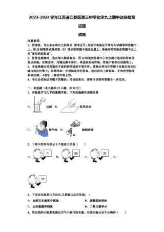 2023-2024学年江苏省江都区第三中学化学九上期中达标检测试题含解析.doc