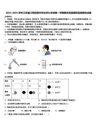 2023-2024学年江苏省江阴初级中学化学九年级第一学期期末质量跟踪监视模拟试题含解析.doc