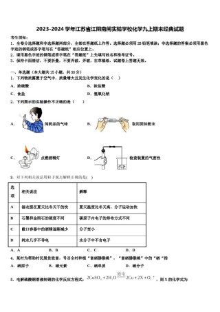 2023-2024学年江苏省江阴南闸实验学校化学九上期末经典试题含解析.doc