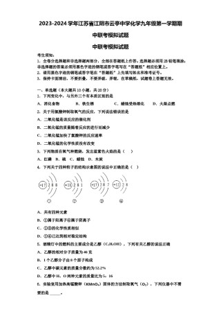 2023-2024学年江苏省江阴市云亭中学化学九年级第一学期期中联考模拟试题含解析.doc