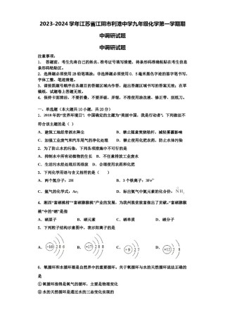 2023-2024学年江苏省江阴市利港中学九年级化学第一学期期中调研试题含解析.doc