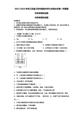 2023-2024学年江苏省江阴市暨阳中学九年级化学第一学期期中统考模拟试题含解析.doc