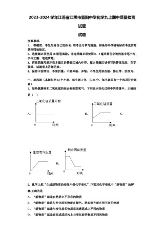 2023-2024学年江苏省江阴市暨阳中学化学九上期中质量检测试题含解析.doc