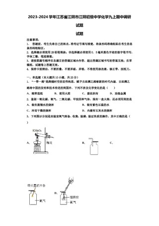 2023-2024学年江苏省江阴市江阴初级中学化学九上期中调研试题含解析.doc