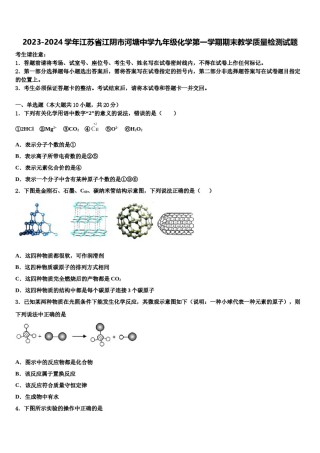 2023-2024学年江苏省江阴市河塘中学九年级化学第一学期期末教学质量检测试题含解析.doc