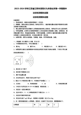 2023-2024学年江苏省江阴市澄西片九年级化学第一学期期中达标检测模拟试题含解析.doc
