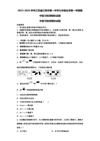 2023-2024学年江苏省江阴市第一中学九年级化学第一学期期中复习检测模拟试题含解析.doc