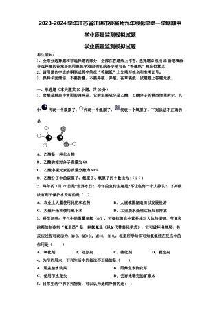 2023-2024学年江苏省江阴市要塞片九年级化学第一学期期中学业质量监测模拟试题含解析.doc
