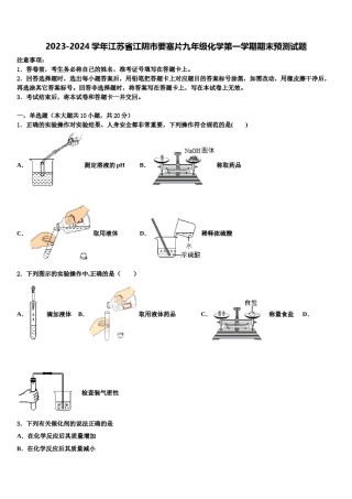 2023-2024学年江苏省江阴市要塞片九年级化学第一学期期末预测试题含解析.doc