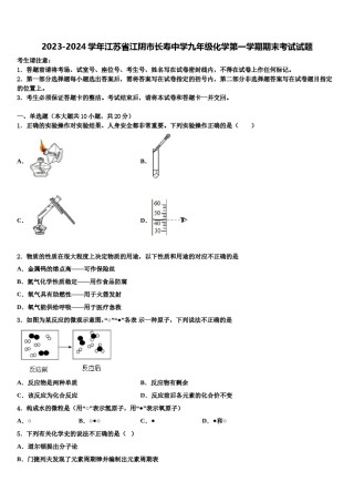 2023-2024学年江苏省江阴市长寿中学九年级化学第一学期期末考试试题含解析.doc