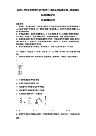 2023-2024学年江苏省江阴市长泾片化学九年级第一学期期中经典模拟试题含解析.doc