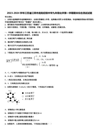2023-2024学年江苏省江阴市青阳初级中学九年级化学第一学期期末综合测试试题含解析.doc