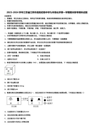 2023-2024学年江苏省江阴市青阳初级中学九年级化学第一学期期末联考模拟试题含解析.doc