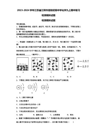 2023-2024学年江苏省江阴市青阳初级中学化学九上期中复习检测模拟试题含解析.doc