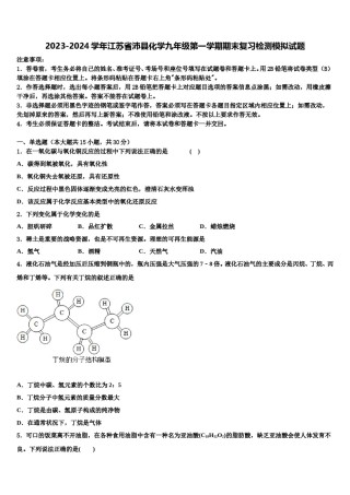 2023-2024学年江苏省沛县化学九年级第一学期期末复习检测模拟试题含解析.doc