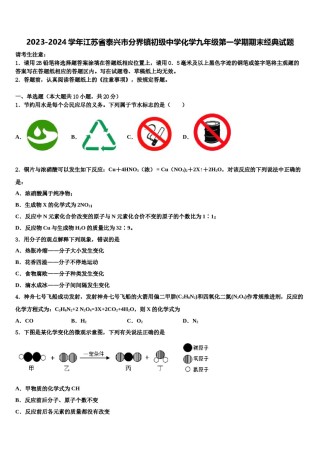 2023-2024学年江苏省泰兴市分界镇初级中学化学九年级第一学期期末经典试题含解析.doc