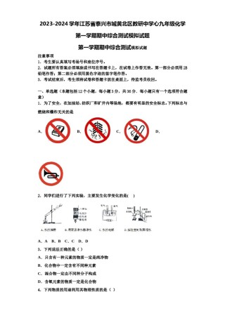 2023-2024学年江苏省泰兴市城黄北区教研中学心九年级化学第一学期期中综合测试模拟试题含解析.doc