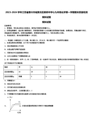 2023-2024学年江苏省泰兴市城黄北区教研中学心九年级化学第一学期期末质量检测模拟试题含解析.doc