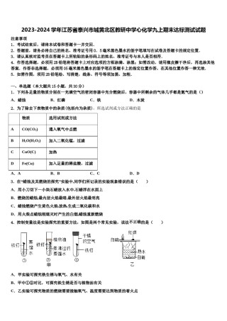 2023-2024学年江苏省泰兴市城黄北区教研中学心化学九上期末达标测试试题含解析.doc