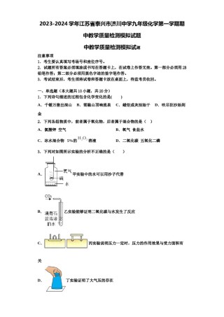 2023-2024学年江苏省泰兴市济川中学九年级化学第一学期期中教学质量检测模拟试题含解析.doc