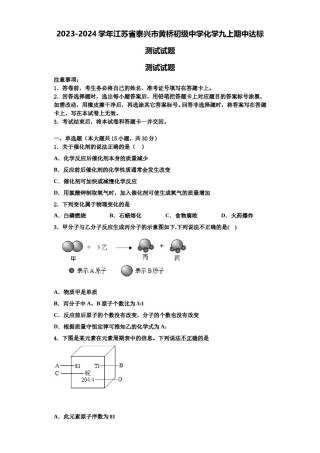 2023-2024学年江苏省泰兴市黄桥初级中学化学九上期中达标测试试题含解析.doc