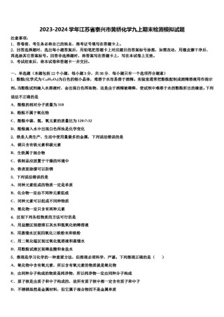 2023-2024学年江苏省泰兴市黄桥化学九上期末检测模拟试题含解析.doc