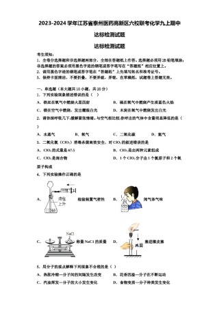 2023-2024学年江苏省泰州医药高新区六校联考化学九上期中达标检测试题含解析.doc