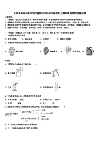 2023-2024学年江苏省泰州市兴化市化学九上期末质量跟踪监视试题含解析.doc