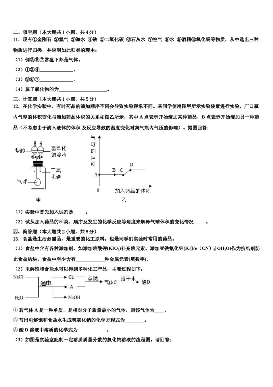 2023-2024学年江苏省泰州市口岸实验学校九年级化学第一学期期末质量跟踪监视模拟试题含解析.doc_第3页