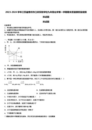 2023-2024学年江苏省泰州市口岸实验学校九年级化学第一学期期末质量跟踪监视模拟试题含解析.doc