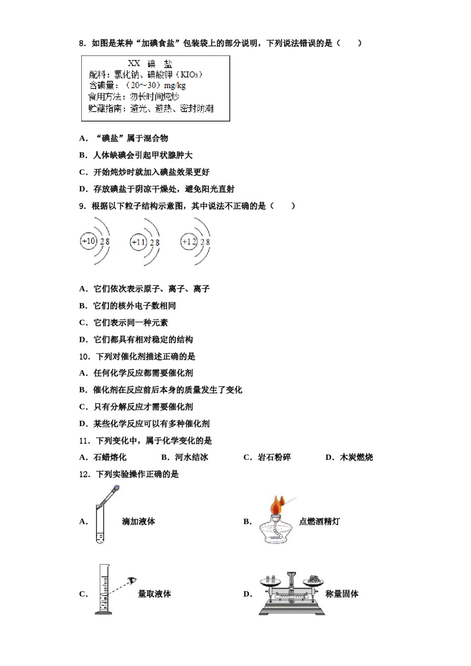 2023-2024学年江苏省泰州市泰兴市长生中学九年级化学第一学期期中复习检测试题含解析.doc_第3页