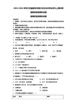 2023-2024学年江苏省泰州市泰兴市长生中学化学九上期中质量跟踪监视模拟试题含解析.doc