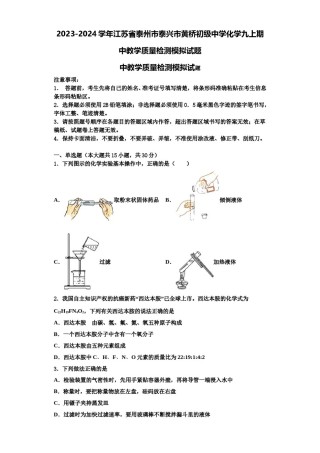 2023-2024学年江苏省泰州市泰兴市黄桥初级中学化学九上期中教学质量检测模拟试题含解析.doc