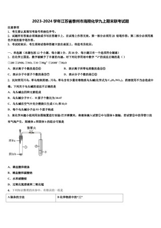 2023-2024学年江苏省泰州市海陵化学九上期末联考试题含解析.doc