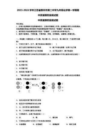 2023-2024学年江苏省泰州市第二中学九年级化学第一学期期中质量跟踪监视试题含解析.doc