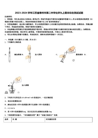 2023-2024学年江苏省泰州市第二中学化学九上期末综合测试试题含解析.doc