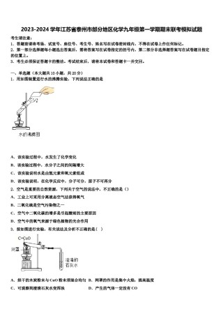 2023-2024学年江苏省泰州市部分地区化学九年级第一学期期末联考模拟试题含解析.doc