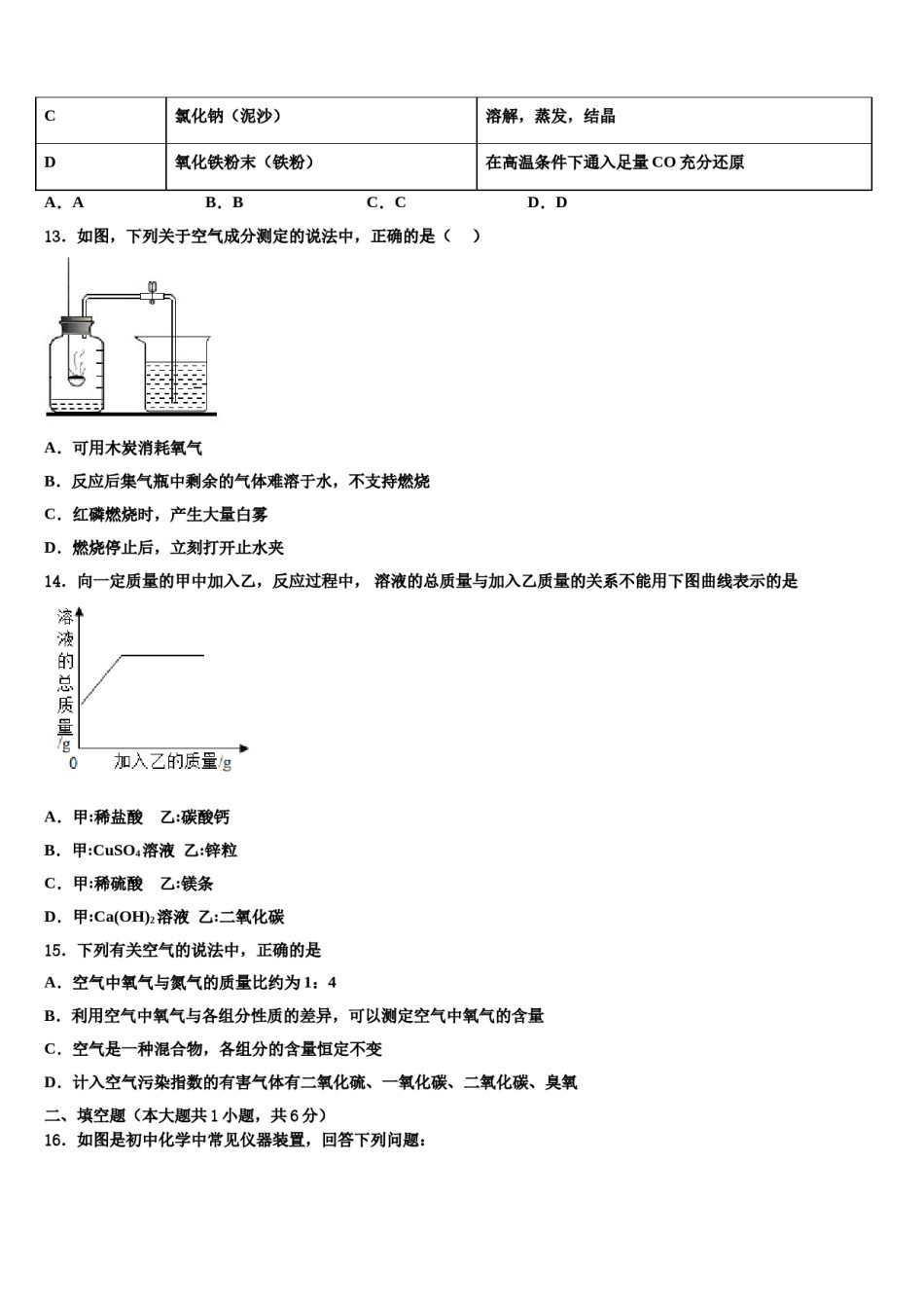 2023-2024学年江苏省泰州市黄桥中学化学九上期末学业水平测试模拟试题含解析.doc_第3页