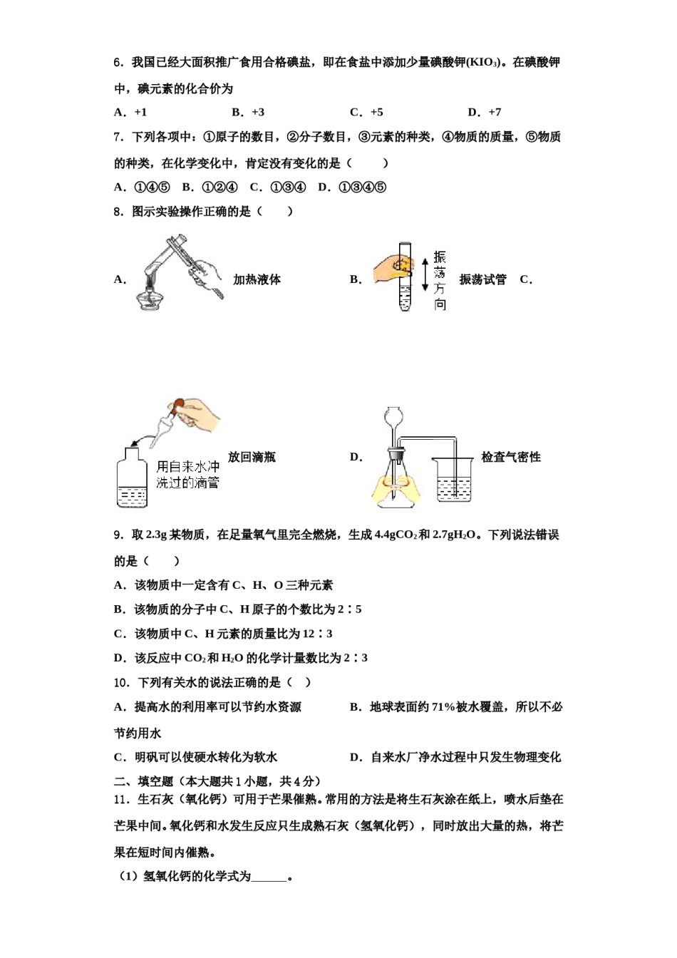 2023-2024学年江苏省泰州白马中学化学九年级第一学期期中质量检测模拟试题含解析.doc_第2页
