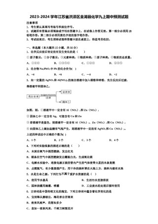 2023-2024学年江苏省洪泽区金湖县化学九上期中预测试题含解析.doc