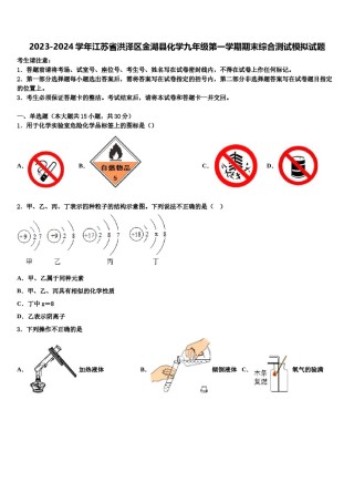 2023-2024学年江苏省洪泽区金湖县化学九年级第一学期期末综合测试模拟试题含解析.doc