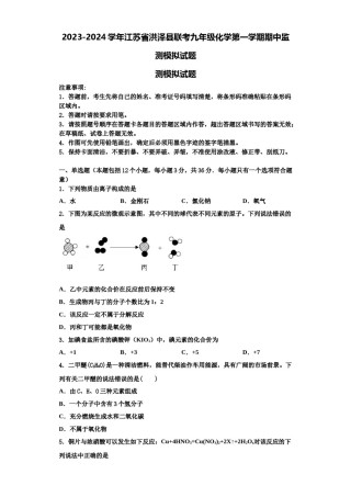 2023-2024学年江苏省洪泽县联考九年级化学第一学期期中监测模拟试题含解析.doc