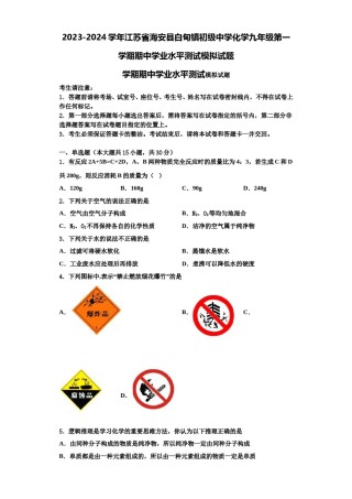 2023-2024学年江苏省海安县白甸镇初级中学化学九年级第一学期期中学业水平测试模拟试题含解析.doc